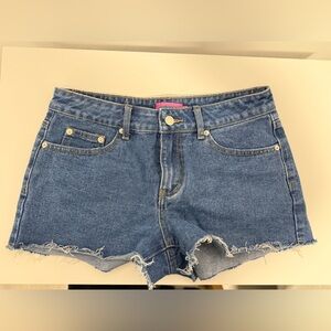 Edikted Blue Jean Shorts with Frayed Hem